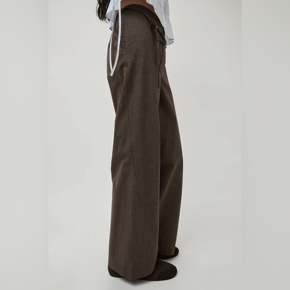 Deiji studios double belted pant in brown stripe - Picture 3 of 8